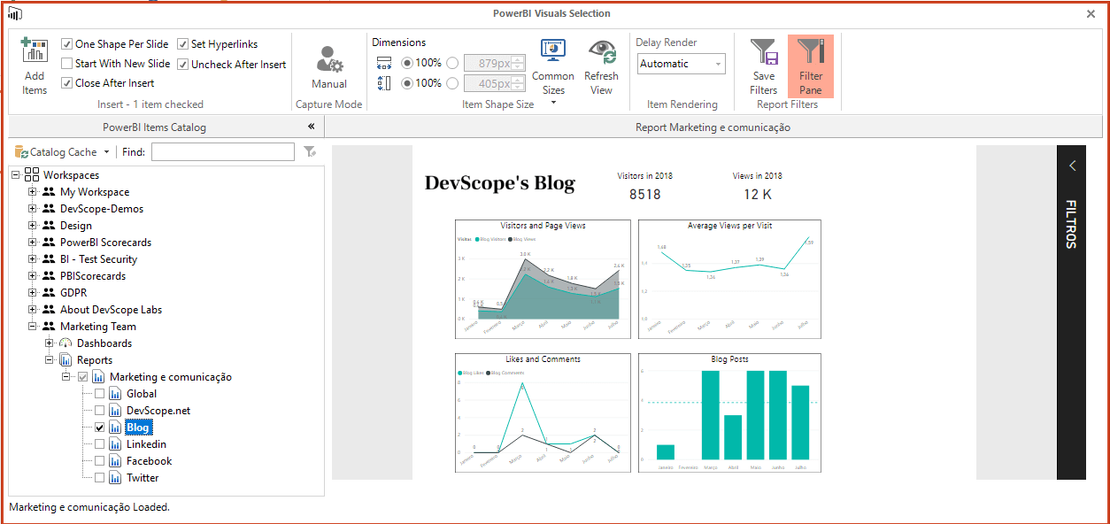 Selecting a visual in PowerBI Tiles Pro Desktop