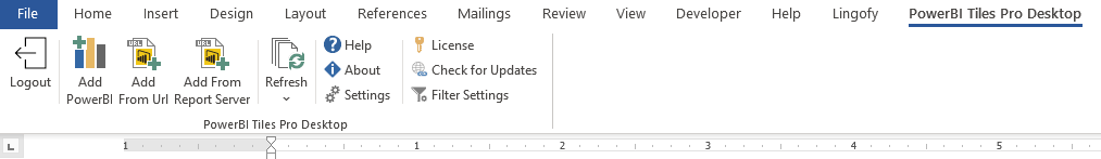 The PowerBI Tiles Pro tab in Word