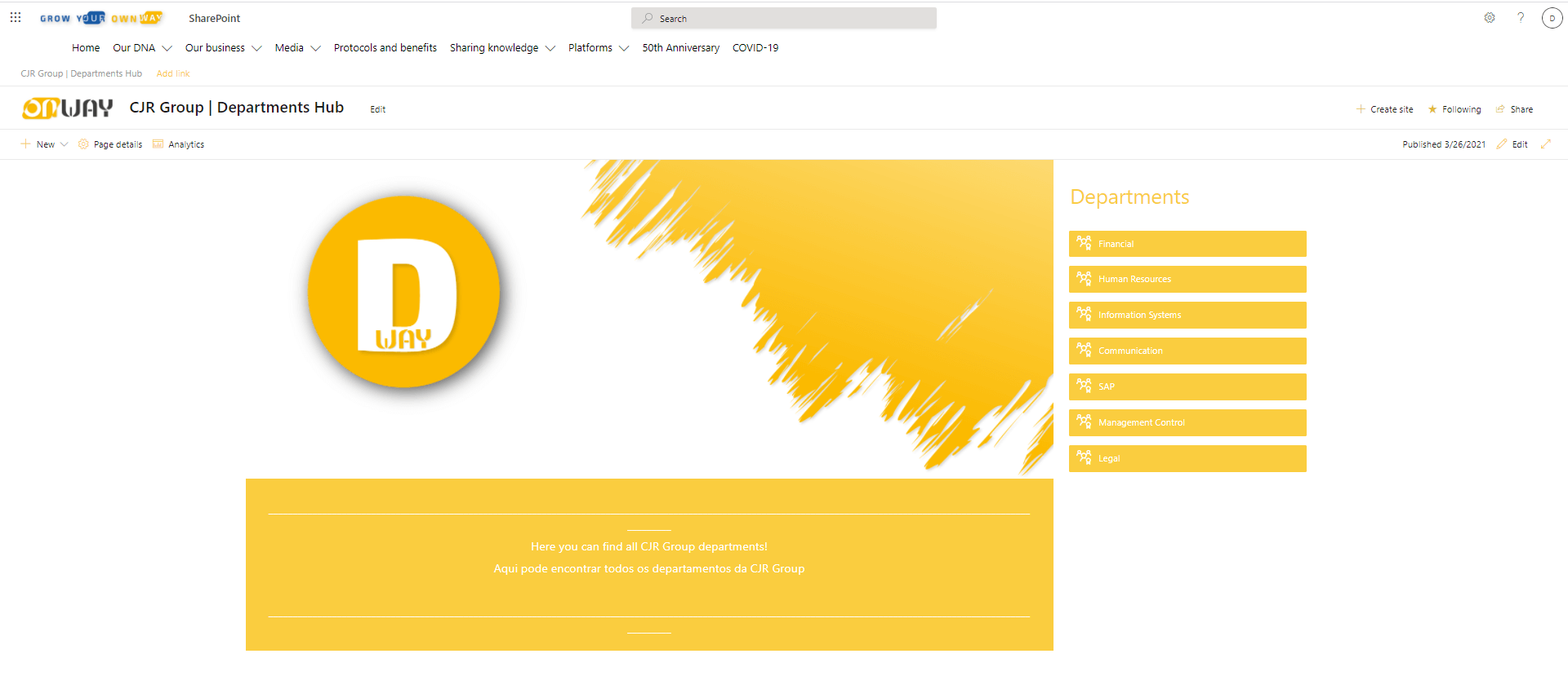 Departments intranet