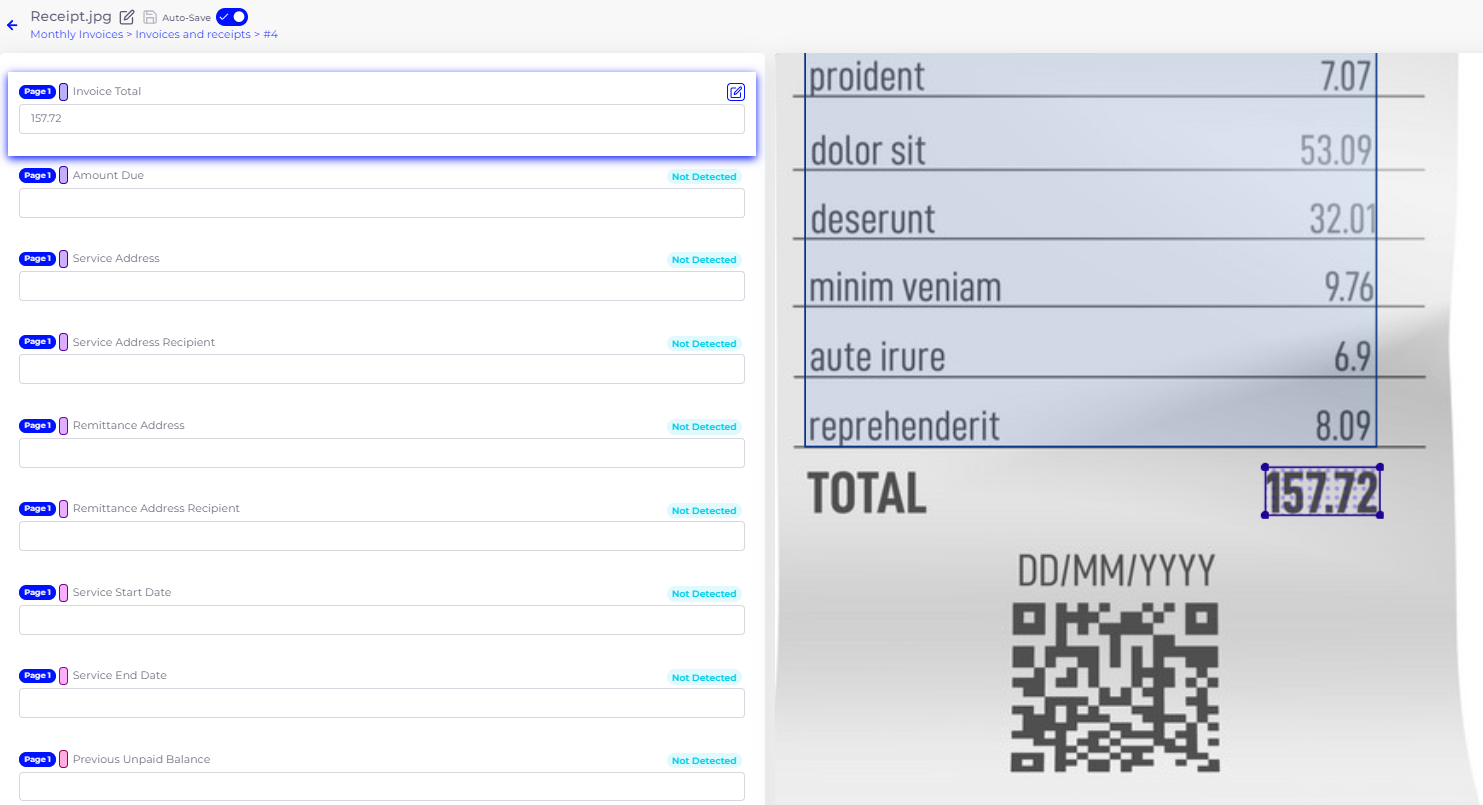 Zooming in on an invoice in SmartDocumentor Cloud